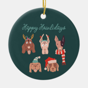 Happy Howlidays Cute Christmas Dogs Ceramic Ornament