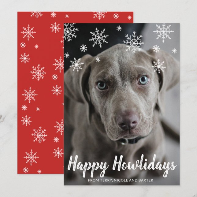 Happy Howlidays Cute Dog Photo Modern Christmas Holiday Card (Front/Back)