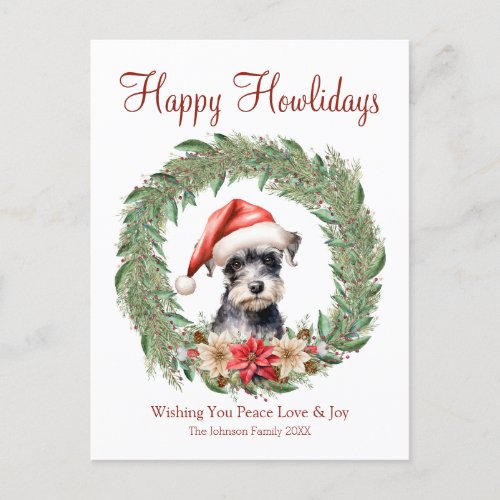 Happy Howlidays Cute Miniature Schnauzer Dog Holiday Postcard