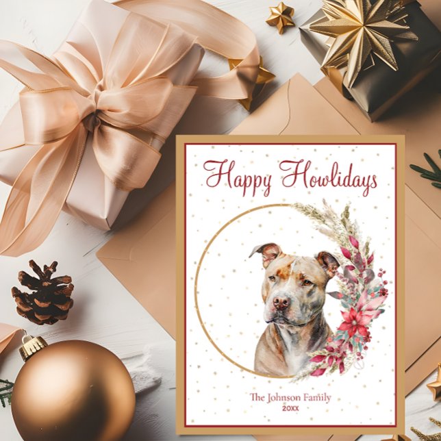 Happy Howlidays Cute Pitbull Dog Holiday Postcard (Creator Uploaded)