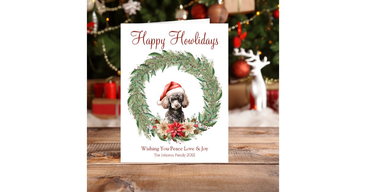 Happy Howlidays Cute Poodle Dog Holiday Card | Zazzle