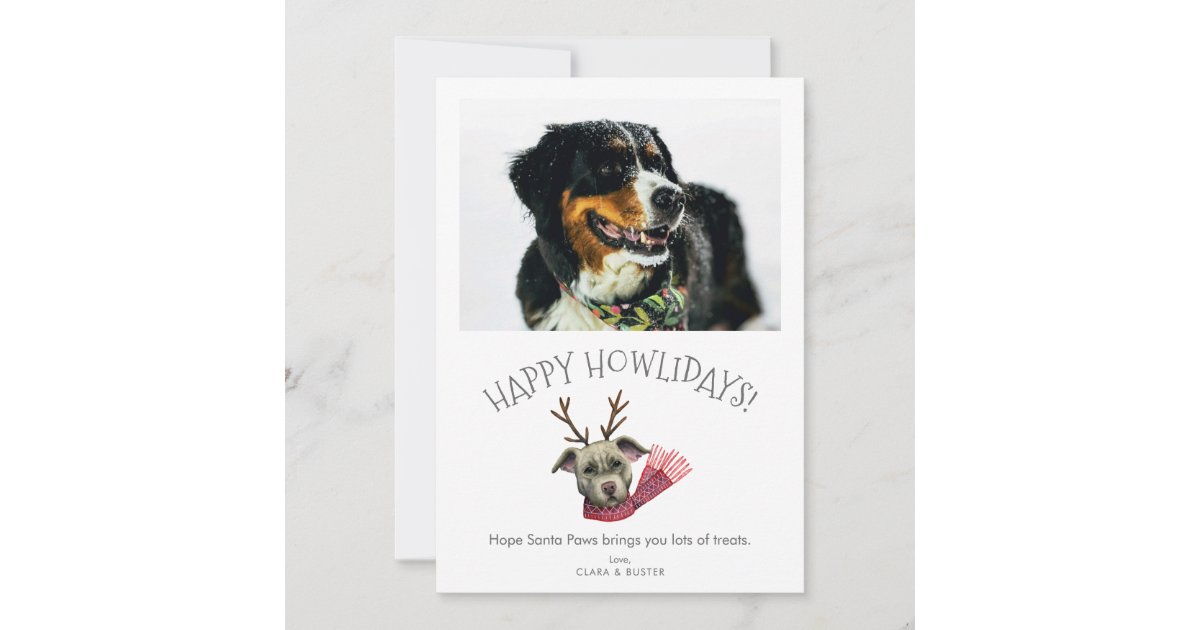 Happy Howlidays | Cute Puns Dog Pet Photo Holiday Card | Zazzle