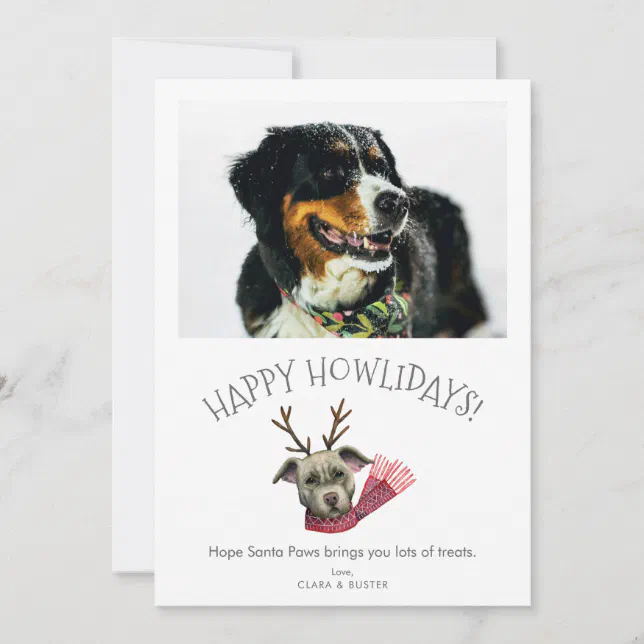 Happy Howlidays | Cute Puns Dog Pet Photo Holiday Card | Zazzle