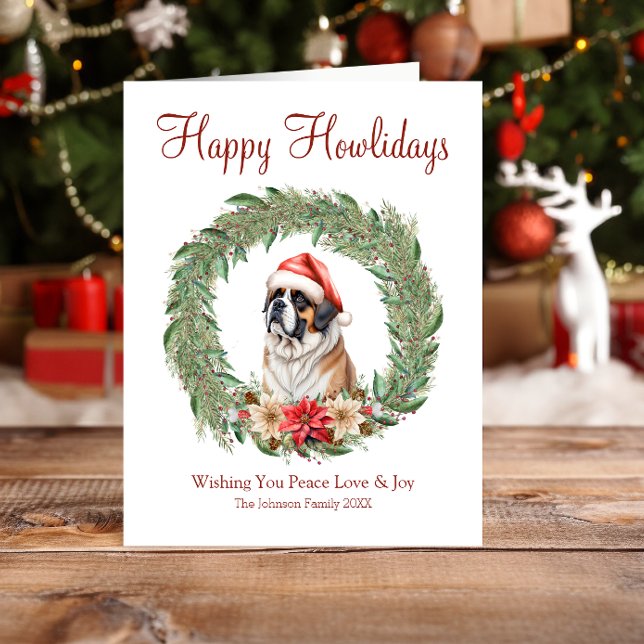 Happy Howlidays Cute Saint Bernard Dog Holiday Card (Creator Uploaded)