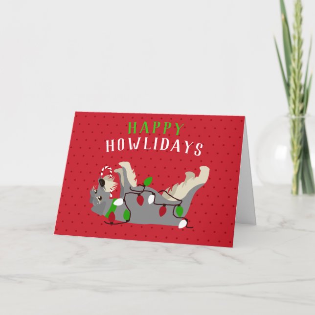 Happy HOWLidays Cute Schnauzer Christmas Holiday Card (Front)