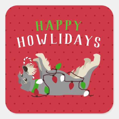Happy HOWLidays Cute Schnauzer Christmas Square Sticker