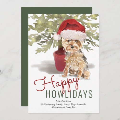 Happy Howlidays Cute Watercolor Yorkshire Terrier Holiday Card