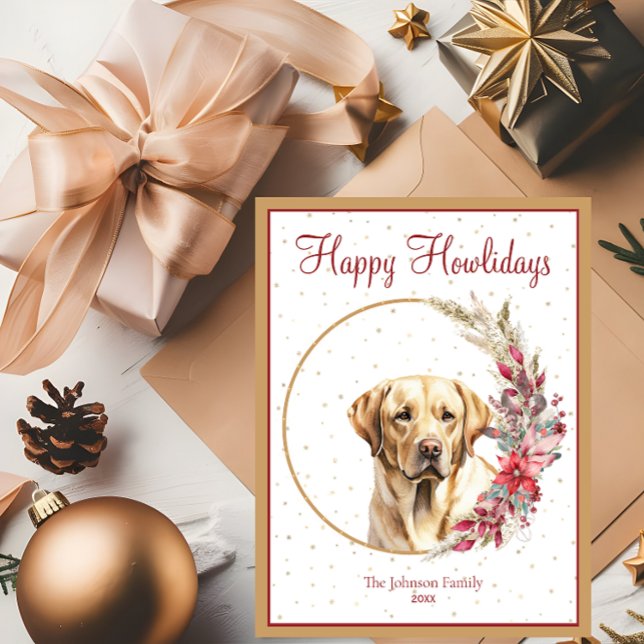 Happy Howlidays Cute Yellow Lab Dog Holiday Postcard (Creator Uploaded)