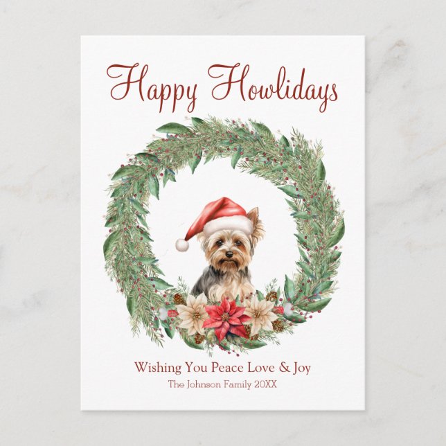 Happy Howlidays Cute Yorkie Dog Holiday Postcard (Front)