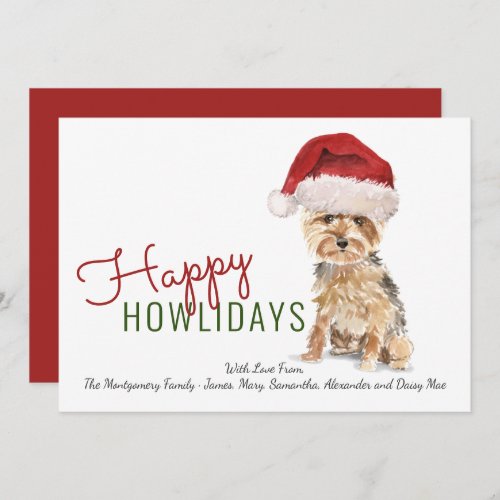 Happy Howlidays Cute Yorkie in Santa Hat Holiday Card