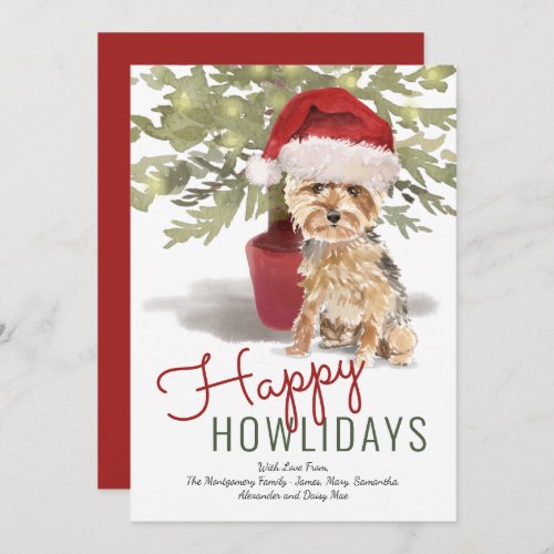 Happy Howlidays Cute Yorkshire Terrier Watercolor Holiday Card