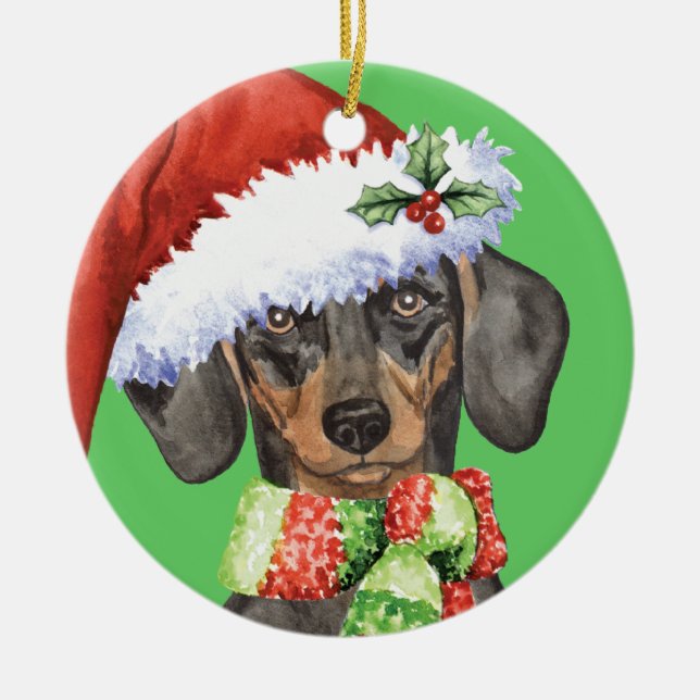 Happy Howlidays Dachshund Ceramic Ornament (Front)