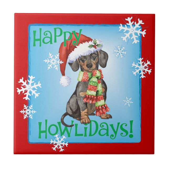 Happy Howlidays Dachshund Tile (Front)