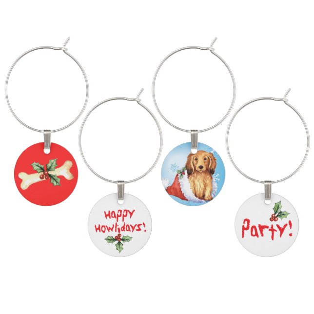Happy Howlidays Dachshund Wine Charm (Staggered)