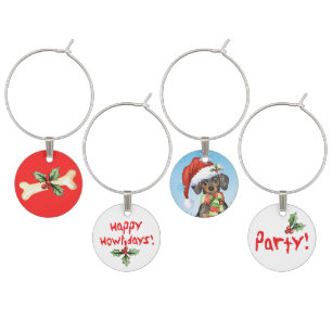 Happy Howlidays Dachshund Wine Glass Charm