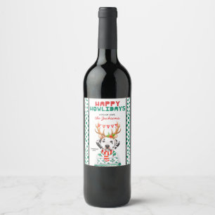 Happy Howlidays Dalmatian Dog Holiday Christmas Wine Label