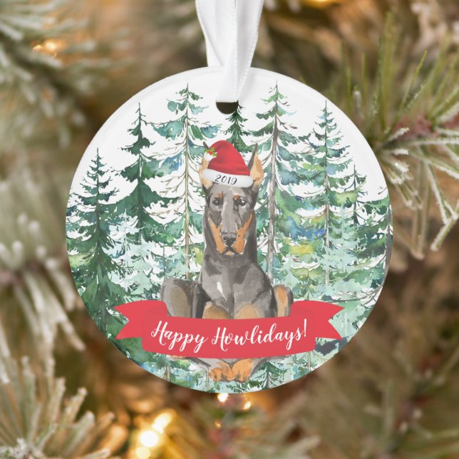 Happy Howlidays Doberman Christmas Ornament (Tree)