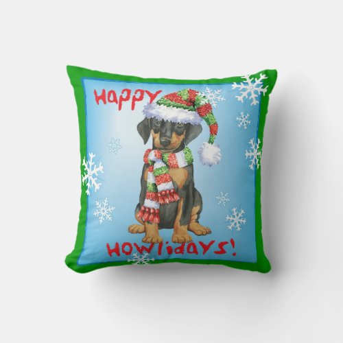 Happy Howlidays Doberman Throw Pillow