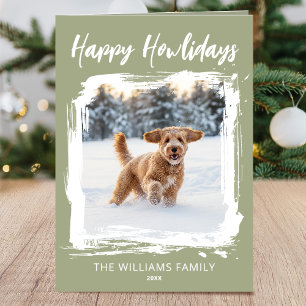 Happy Howlidays Dog 2 Photo Christmas Green Modern Card