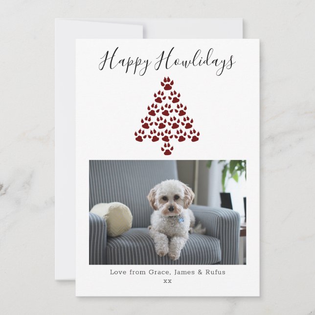 Happy Howlidays Dog Christmas Holiday Photo -Red (Front)