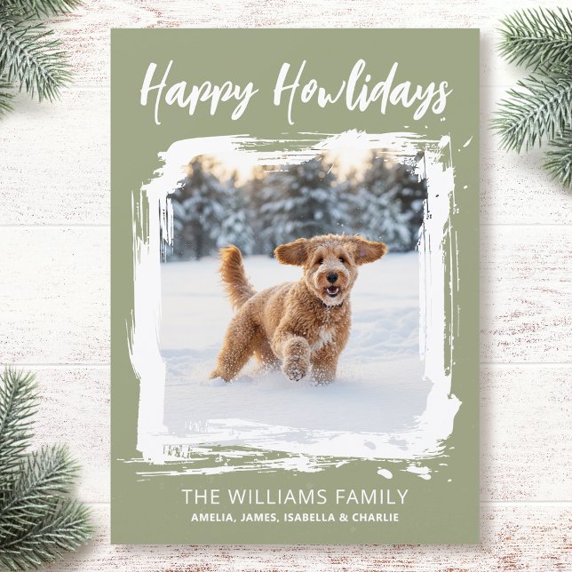Happy Howlidays Dog Custom Photo Christmas Green Holiday Card (Creator Uploaded)