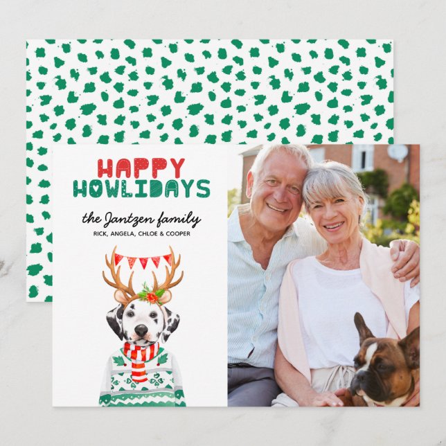Happy Howlidays Dog Dalmatian Christmas Photo Card (Front/Back)