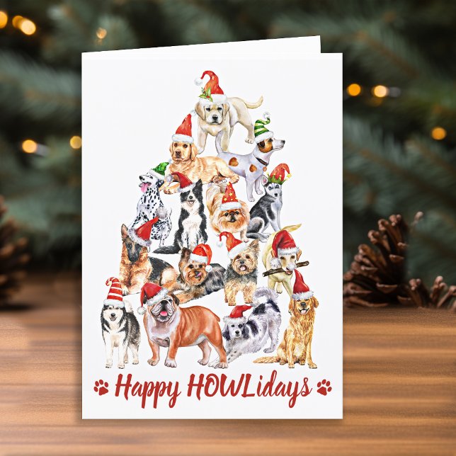 Happy HOWLidays Dog Lover Christmas Tree Dogs Card (Creator Uploaded)