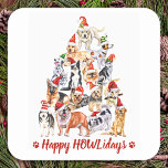 Happy HOWLidays Dog Lover Christmas Tree Dogs Square Sticker<br><div class="desc">Send christmas greetings this holiday season with this cute Christmas tree dogs in a watercolor design. This dog lover holiday sticker features dogs of variety of breeds in santa hats. This dog christmas sticker is perfect for dog lovers, pet business, veterinarians, veterinary christmas cares, pet care, dog groomers, and pet...</div>