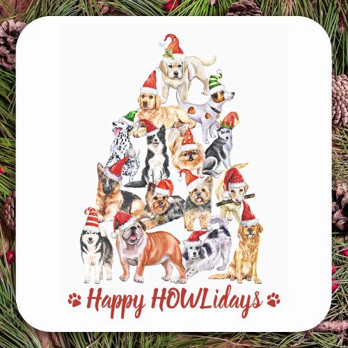 Happy HOWLidays Dog Lover Christmas Tree Dogs Square Sticker