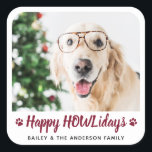 Happy HOWLidays Dog Lover Pet Photo Christmas Square Sticker<br><div class="desc">Send HOWLiday greetings with this super cute personalized custom pet photo holiday sticker. Happy Holidays from the dog with cute paw prints in a simple modern design. Add your dog's photo or family photo with the dog, and personalize with family name and message. This pet holiday sticker is perfect for...</div>