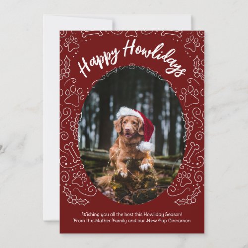 Happy Howlidays Dog Pet Christmas Card Dark Red