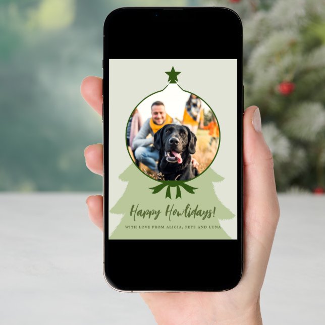 Happy Howlidays dog photo green Christmas Holiday Card (Front Digital)