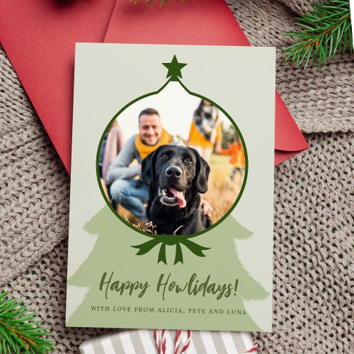 Happy Howlidays dog photo green Christmas Holiday Card