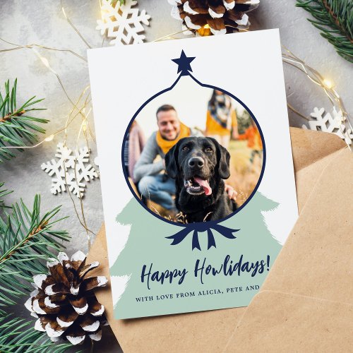 Happy Howlidays dog photo navy blue Christmas Holiday Card