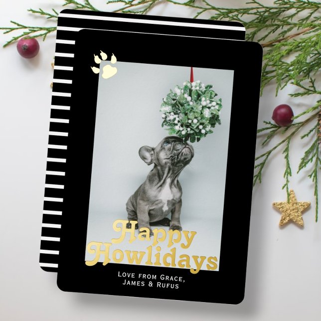 Happy Howlidays Dog Themed Photo Personalized Foil Holiday Card (Happy Howlidays Christmas card with real foil detail - holiday cards from Ricaso )