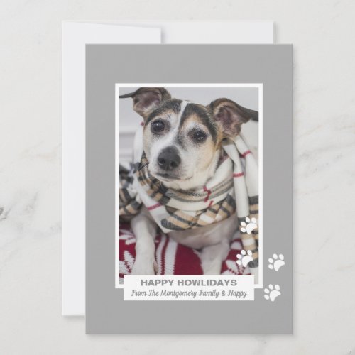 Happy Howlidays Dog with Paw Prints Pet Photo Holiday Card