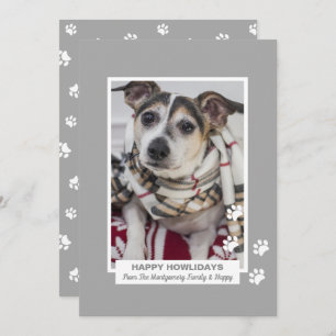 Happy Howlidays Dog with Paw Prints Pet Photo Holiday Card