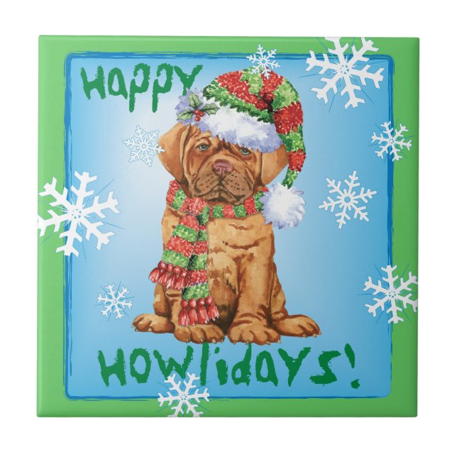 Happy Howlidays Dogue Ceramic Tile (Front)