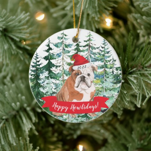 Happy Howlidays English Bulldog Dog Christmas Orna Ceramic Ornament
