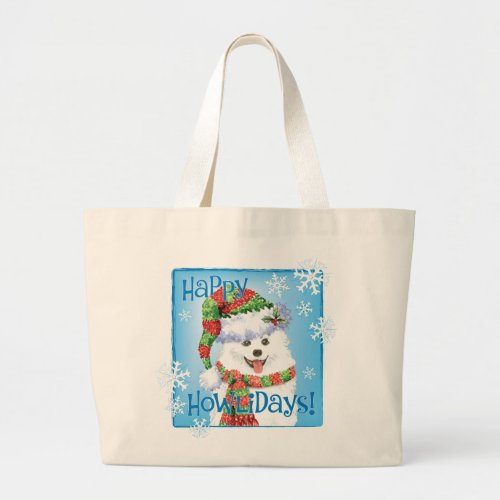 Happy Howlidays Eskimo Dog Large Tote Bag