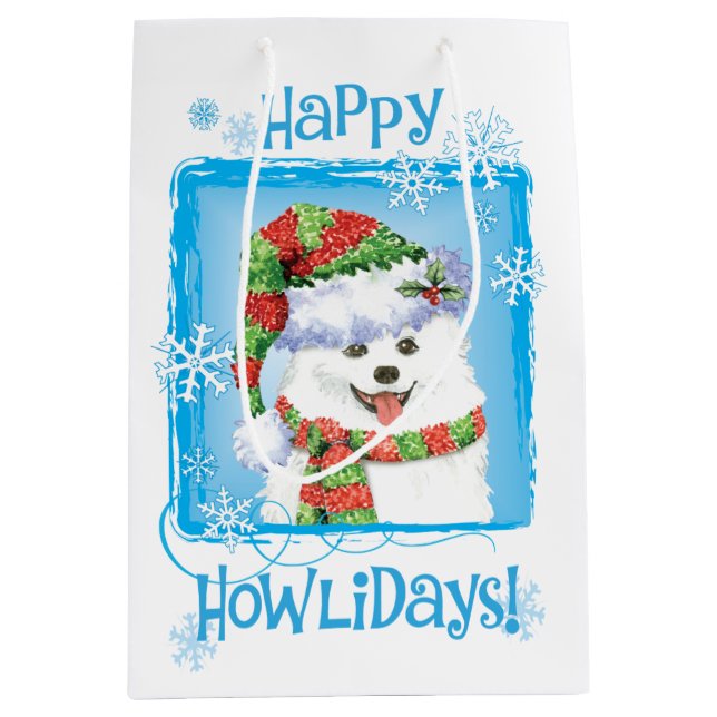 Happy Howlidays Eskimo Dog Medium Gift Bag (Front)