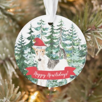 Happy Howlidays Fox Terrier Dog Christmas Ornament by celebrateitornaments at Zazzle