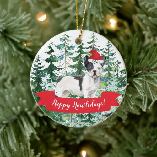 Happy Howlidays French bulldog Dog Christmas Ornam Ceramic Ornament