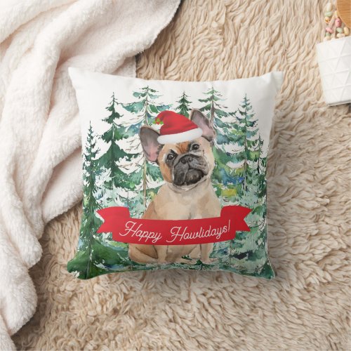 Happy Howlidays French Bulldog Dog Christmas  Throw Pillow