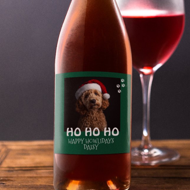 Happy Howlidays From Dog Photo Christmas  Wine Label (Creator Uploaded)