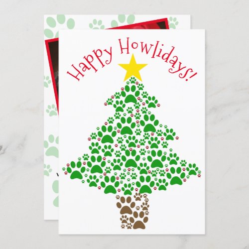 Happy Howlidays Fun Paw Print Christmas Tree Photo Holiday Card