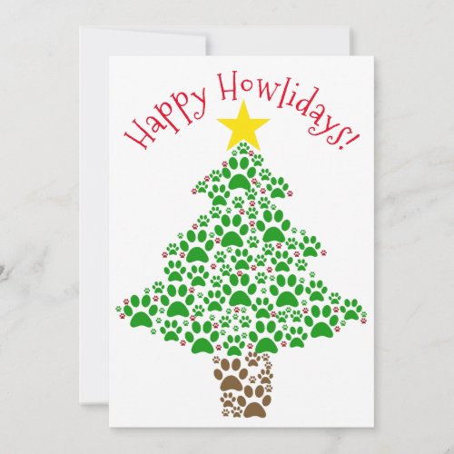 Happy Howlidays Fun Paw Print Christmas Tree Photo Holiday Card