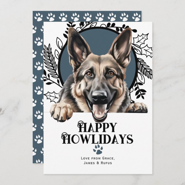 Happy Howlidays German Shepherd Dog Christmas Holiday Card (Front/Back)