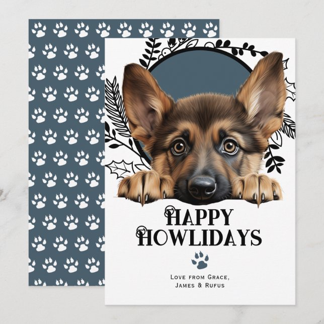 Happy Howlidays German Shepherd Dog Christmas Holiday Card (Front/Back)