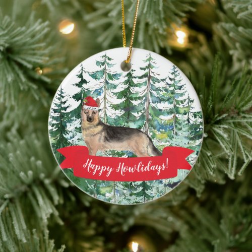 Happy Howlidays German Shepherd Dog Christmas Orna Ceramic Ornament